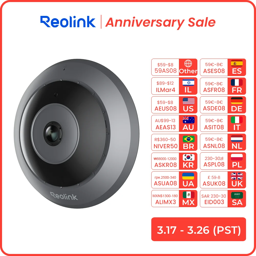 Reolink 6MP Fisheye WiFi Security Camera 2.4/5GHz Wireless Indoor Camera 2-Way Audio Smart Detection 360° Panorama PoE Cameras