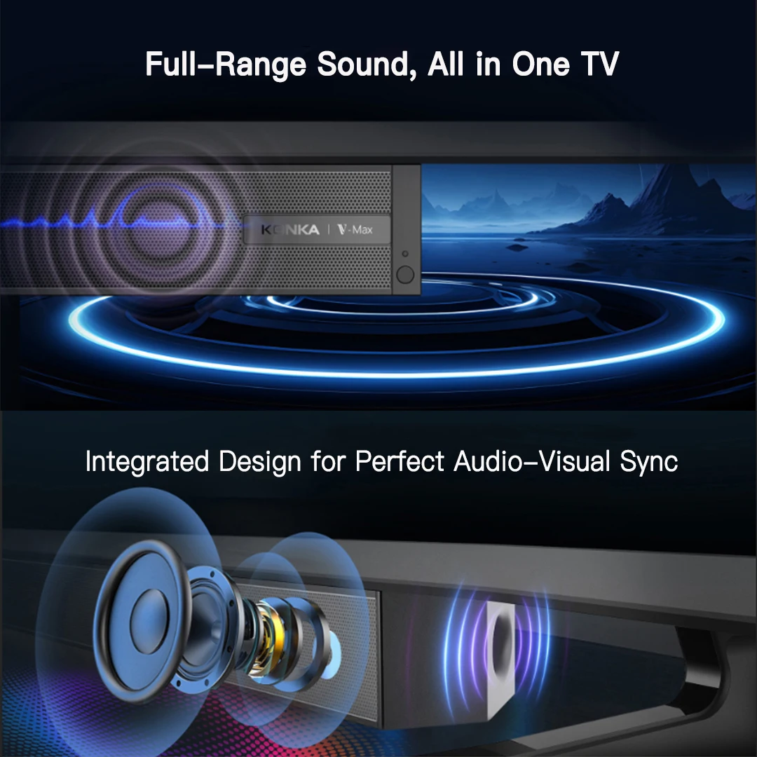 KONGA 32-Zoll-Smart-TV Tizen OS Integrierte 30-W-Soundbar HDR10 V-Max-Display Theater Audio Dynamischer Sound 1 Jahr Garantie