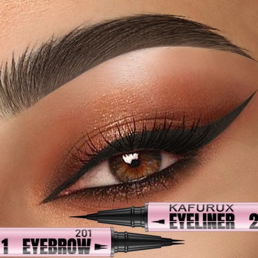 2-in-1 wasserdichter 4-Farben-Augenbrauenstift mit extrem doppelter Endseite und Eyeliner-Stift, wischfest, natürliches koreanisches Make-up, Geschenke, Kosmetik