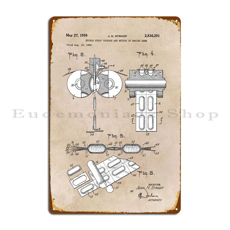 Patent Art Stroop 1958 Edible Strip Package... Metal Sign Party Wall Decor Wall Mural Create Living Room Tin Sign Poster