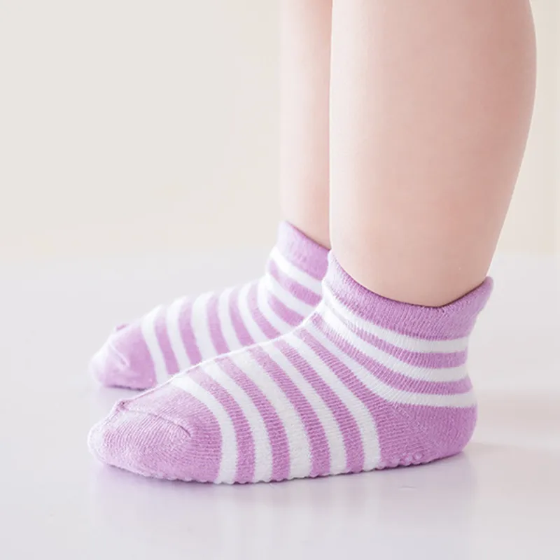 6Pairs Spring Autumn Baby Socks Toddler Anti-slip Children Solid Stripe Floor Sock Indoor Floor Warm Socken For 0-5Years