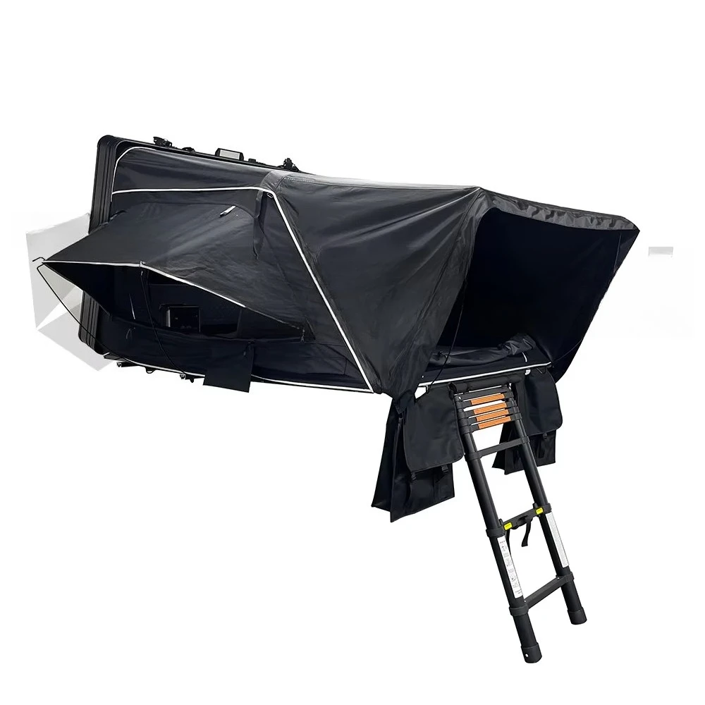 4x4 Large Space Black Camping Waterproof Aluminum High Quality Foldout Hard Shell Rooftop Tent Roof Rack Top Tent