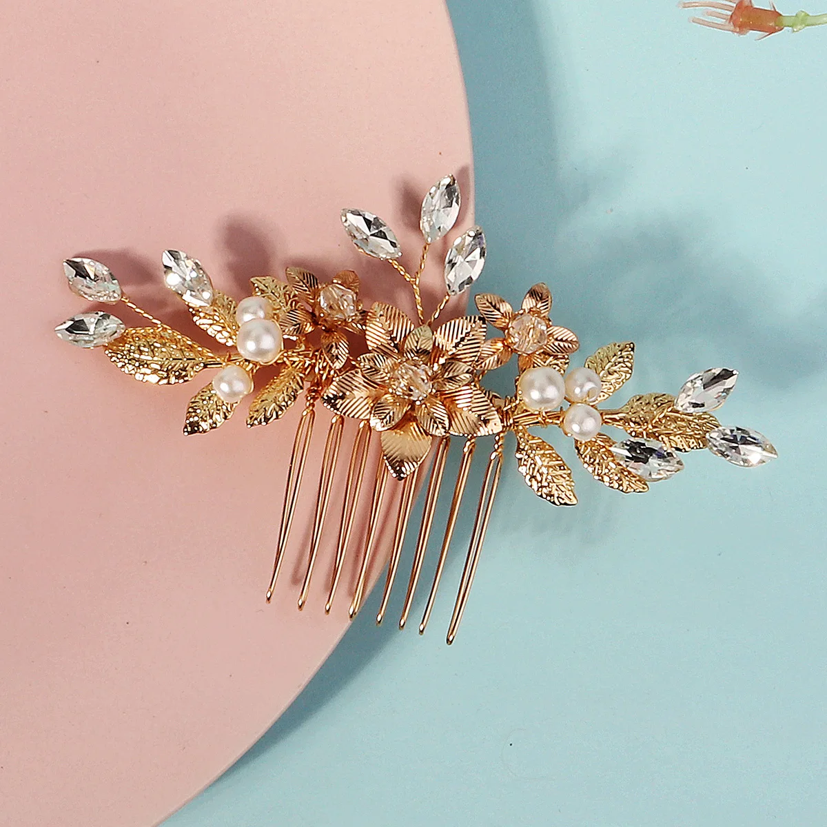 Neueste Gold handgemachte Perle Blume Haarkamm schöne Strass Haarspange Braut Kopfschmuck Hochzeit Zubehör – Detail 26