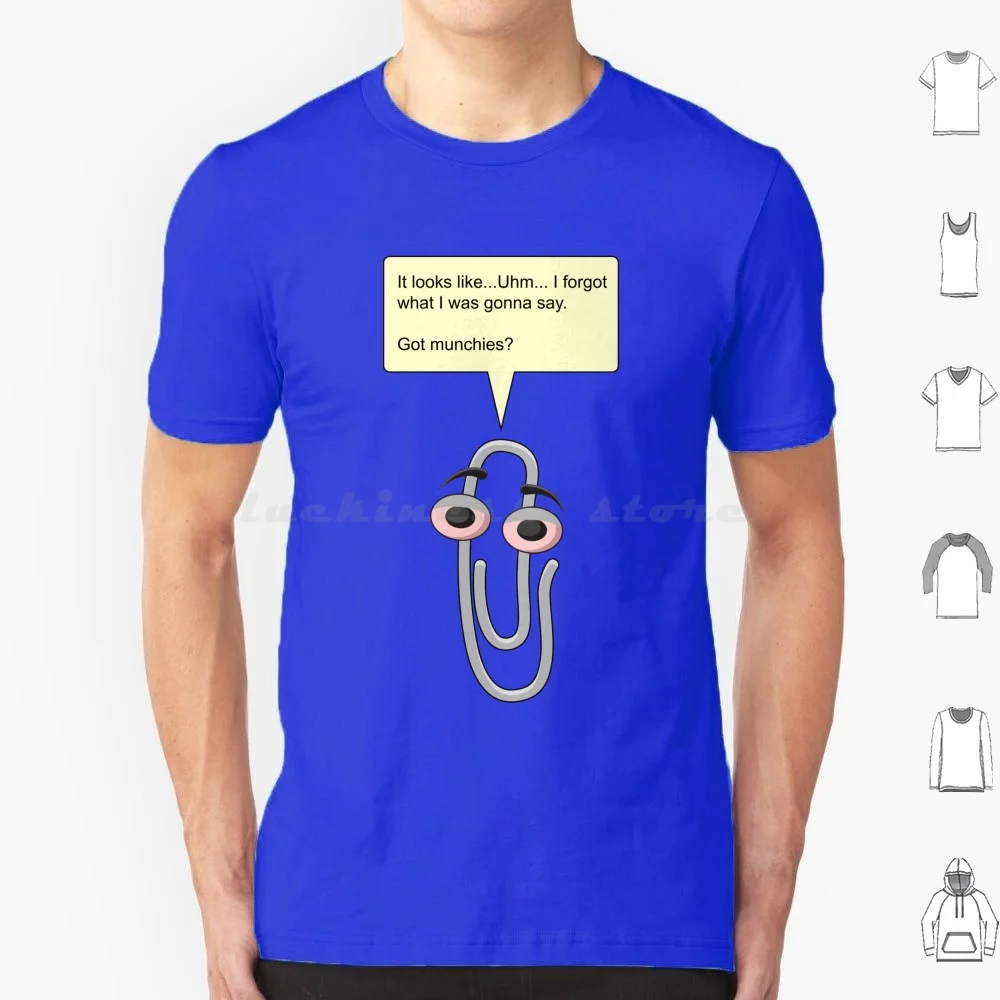 High Clippy T Shirt Big Size 100% Cotton Clippy Assistant Office Microsoft Funny High Weed Pattern Software Munchies 90S Retro