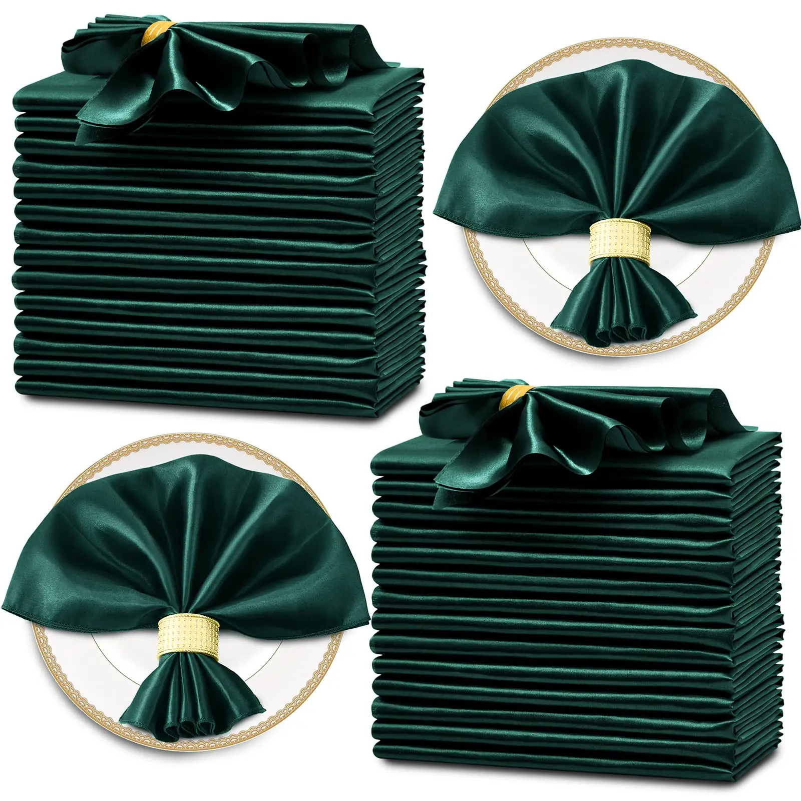 24PCS 30x30cm Wedding Dark Green Satin Napkin Wholesale Soft Table Napkins for Romantic Christmas Party Dinner Table Decoration