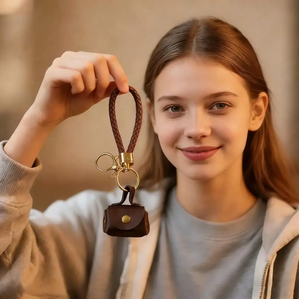 Mini Dumpling Faux Leather Keychain | Waterproof + Detachable Wrist Strap - Security Snap Compact Small Essentials Holder
