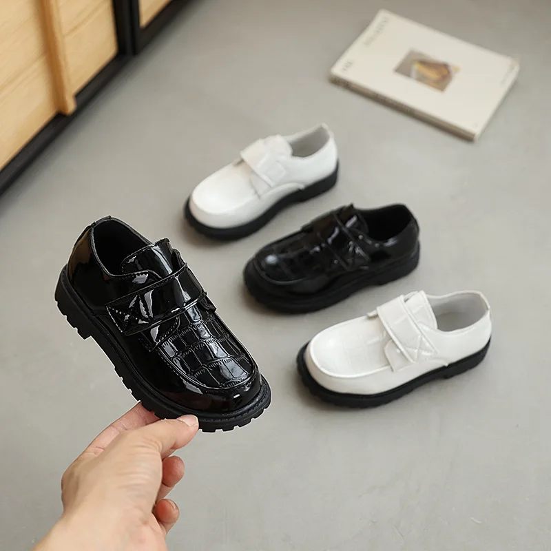 

New Boy Leather Shoes Black School British Style Children Performance Flat Shoes Uniform Formal Kids Wedding Party Shoes Fashion