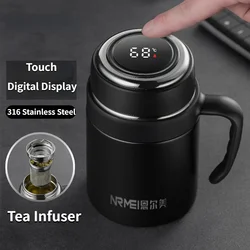 Xiaomi 500/650ml Digital Display Thermos Cup with Tea Infuser Premium Stainless Steel Vacuum Flasks Portable Handgrip Tea Mugs