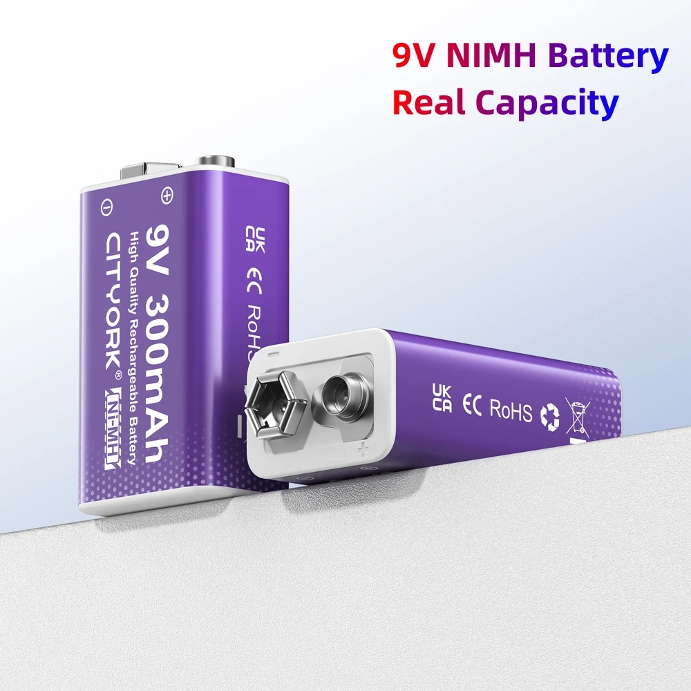 CITYORK 9V NIMH Rechargeable Battery 6F22 9 volt NI-MH Batteries 9V for Smoke Alarms Toys Wireless Cameras Metal detector