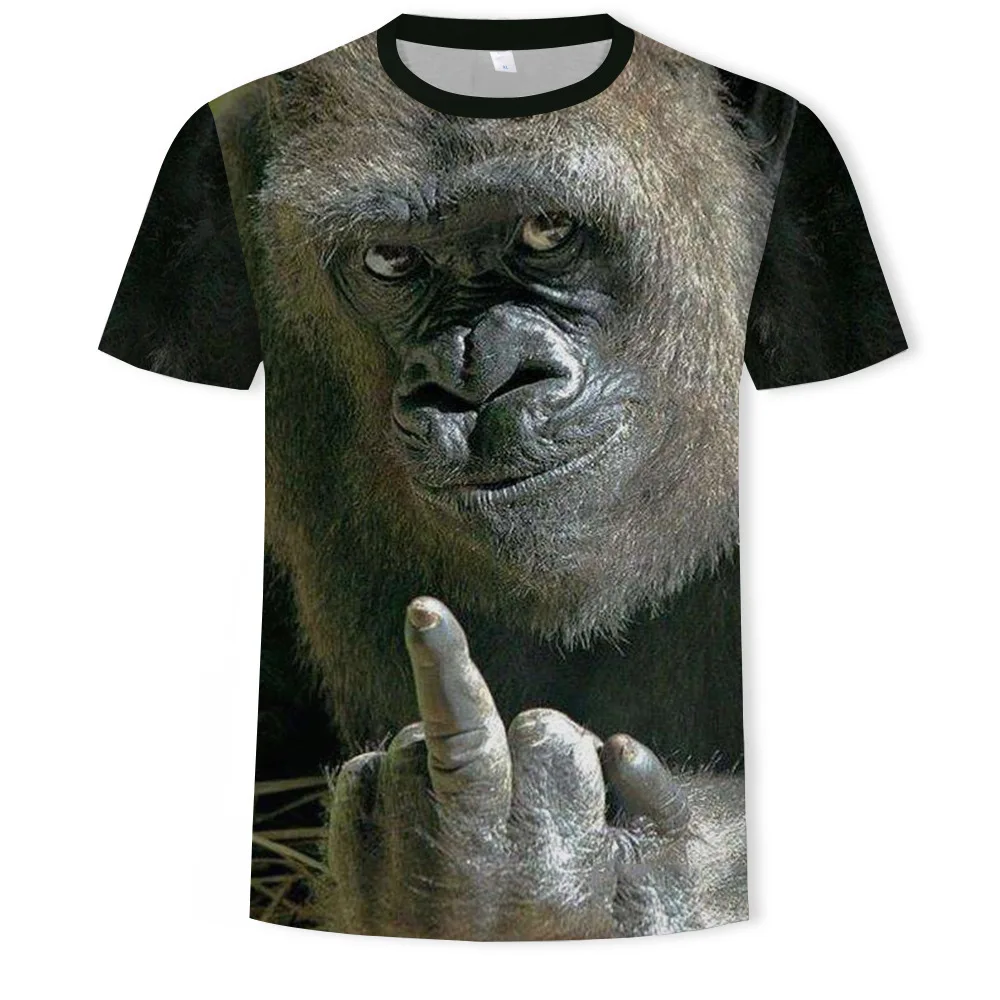 Camiseta Engraçada com Gráfico de Macaco Beijando para Homens, Camiseta 3D de Gorila e Orangotango, Unissex, Manga Curta