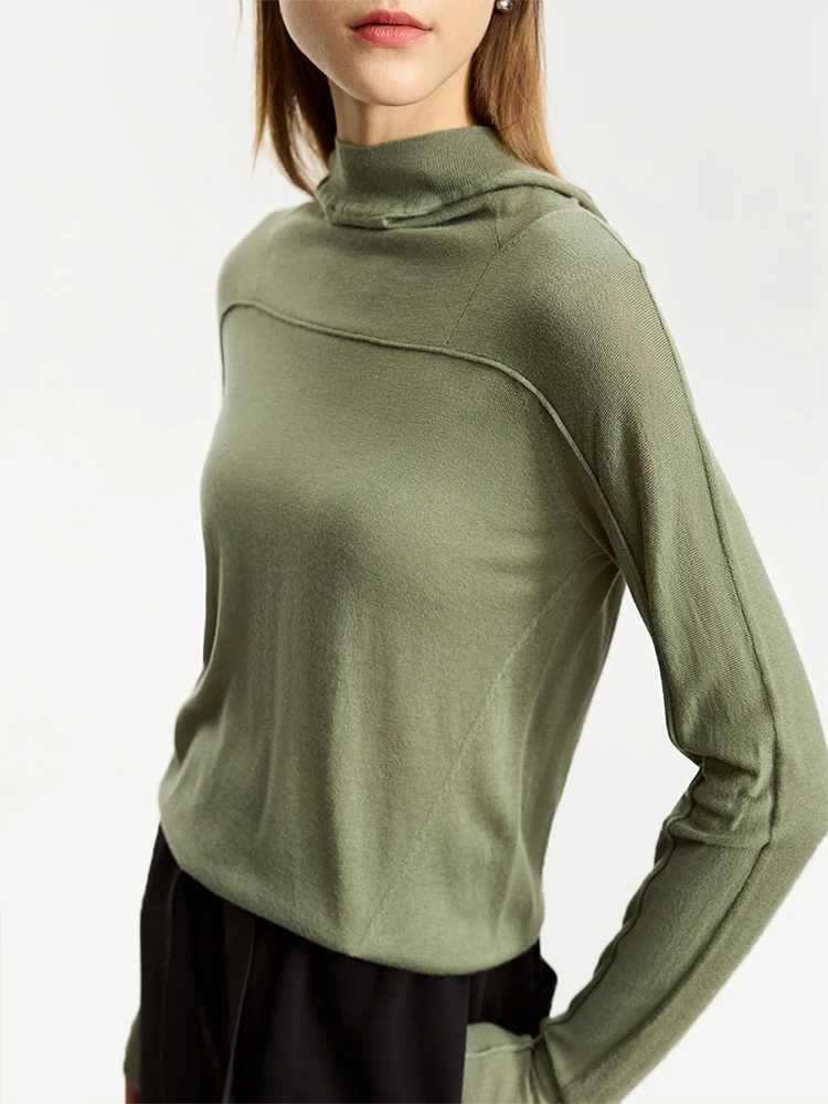 AMII-suéter minimalista con capucha para mujer, abrigo ajustado de manga larga con Cuello medio alto, Tops de punto para mujer 2024