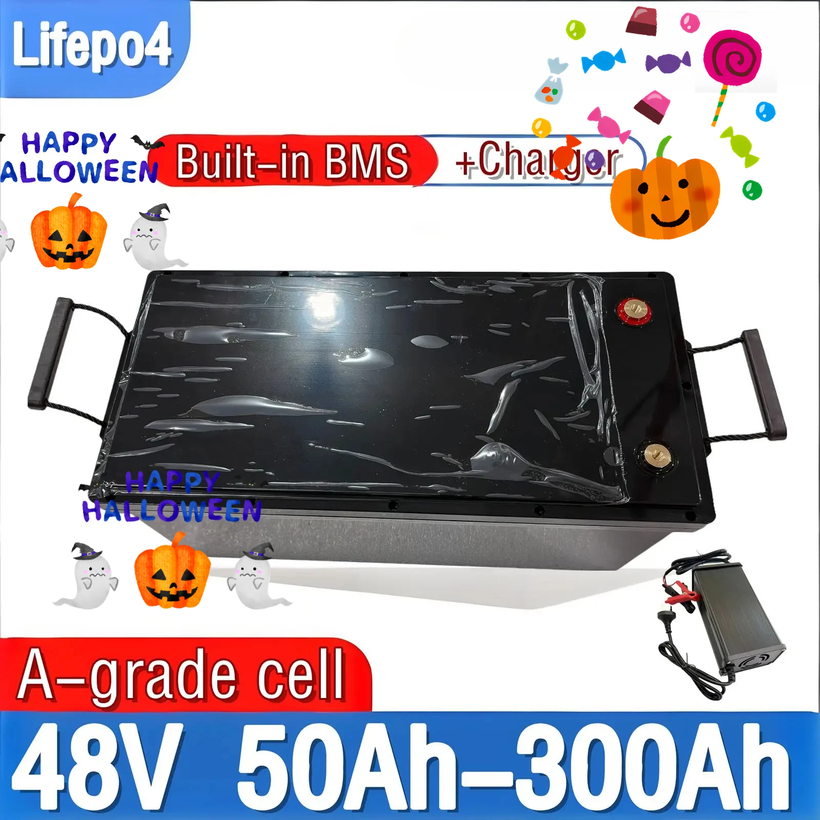 48V LiFePO4 Battery Pack 50-300Ah Parallel Solar System Compatible with 3000/5000/6000W Inverter