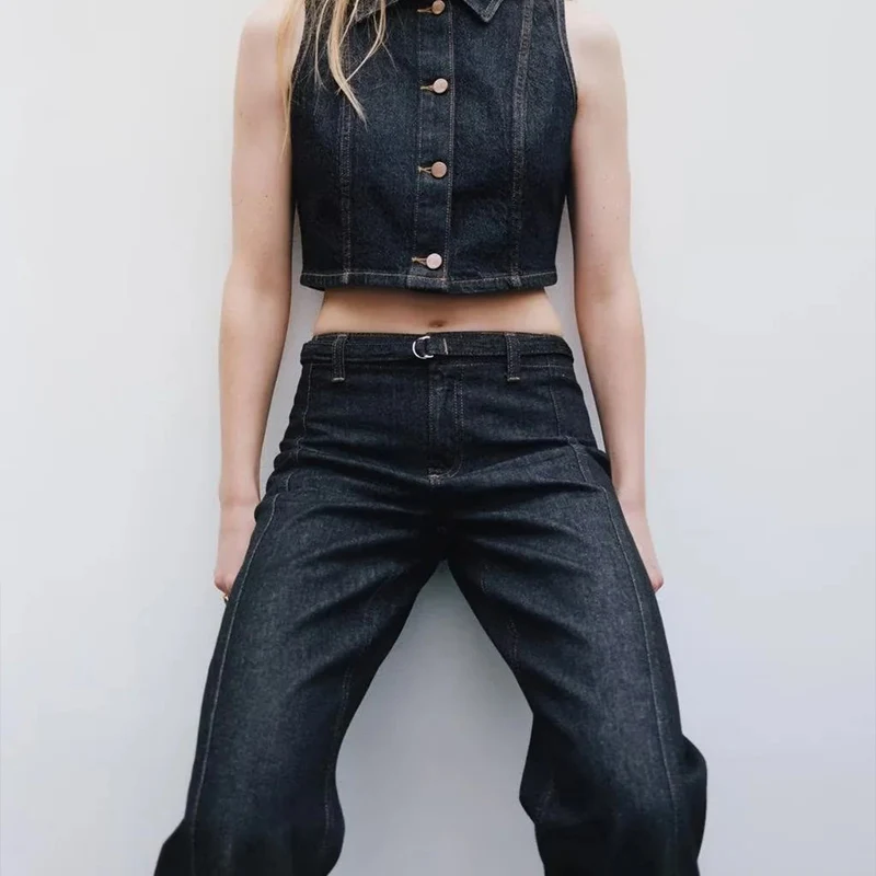 Primavera 2025 Gilet di jeans da donna Pantaloni svasati Faion Set Z Nuovo arrivo Ele Abito casual Perfetto per lavorare o giocare