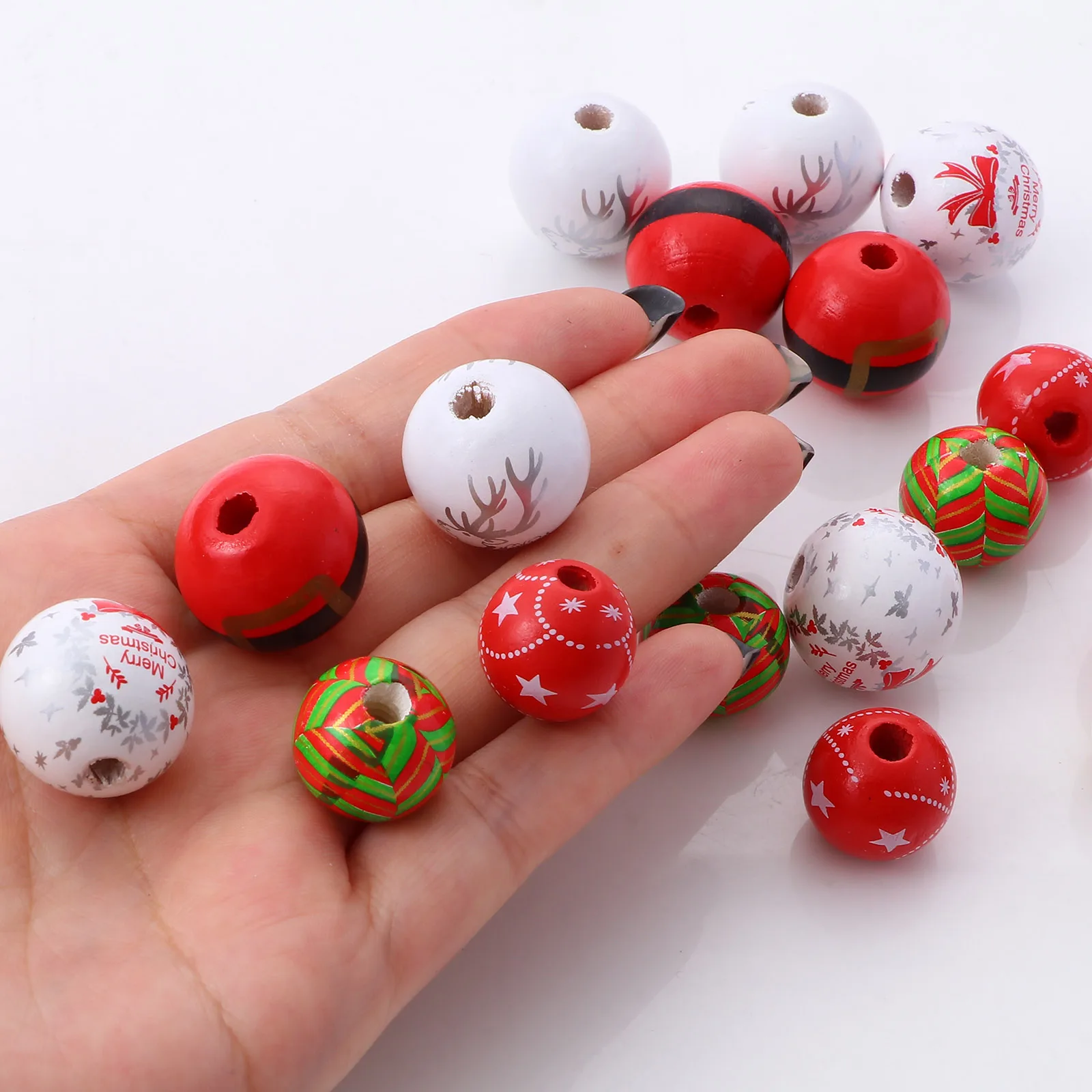Cuentas espaciadoras de madera para Navidad, abalorios redondos Multicolor de 16mm y 20mm, con mensaje de "Feliz Navidad", para hacer pulseras y joyas DIY