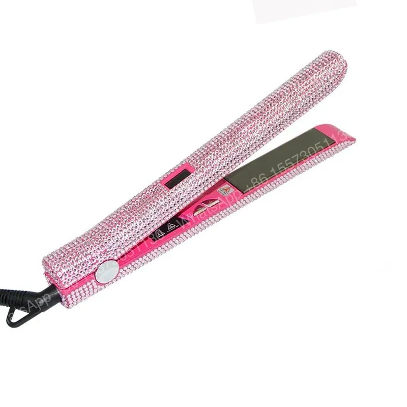 Plancha y Rizador de Pelo de Titanio con Diamantes de Imitación, Plancha Alisadora, Plancha y Rizador de Pelo de Doble Voltaje