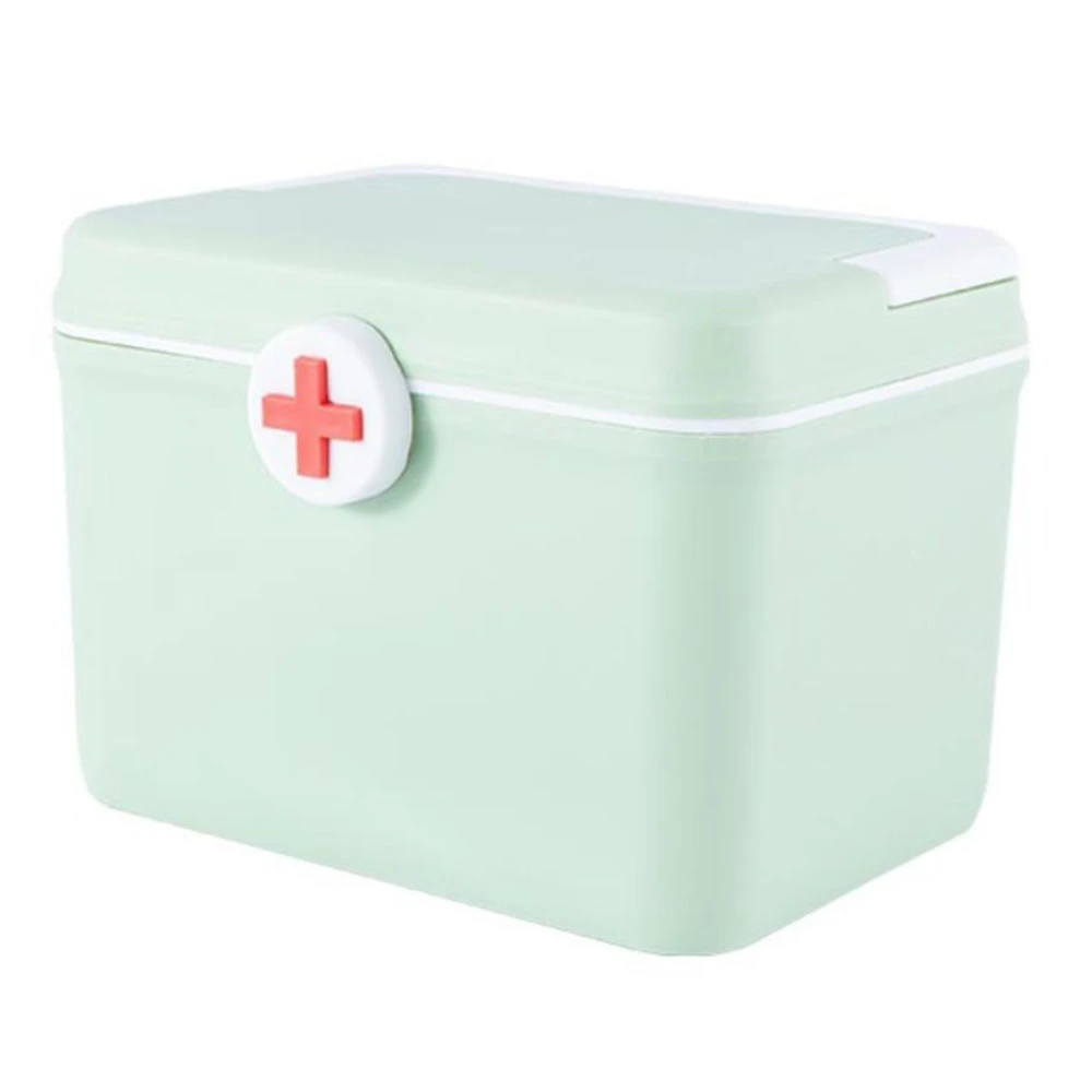 

Double Layer Medicine Storage Box Large Capacity with Handle Medicine Case Buckle Design Portable Emergency Box