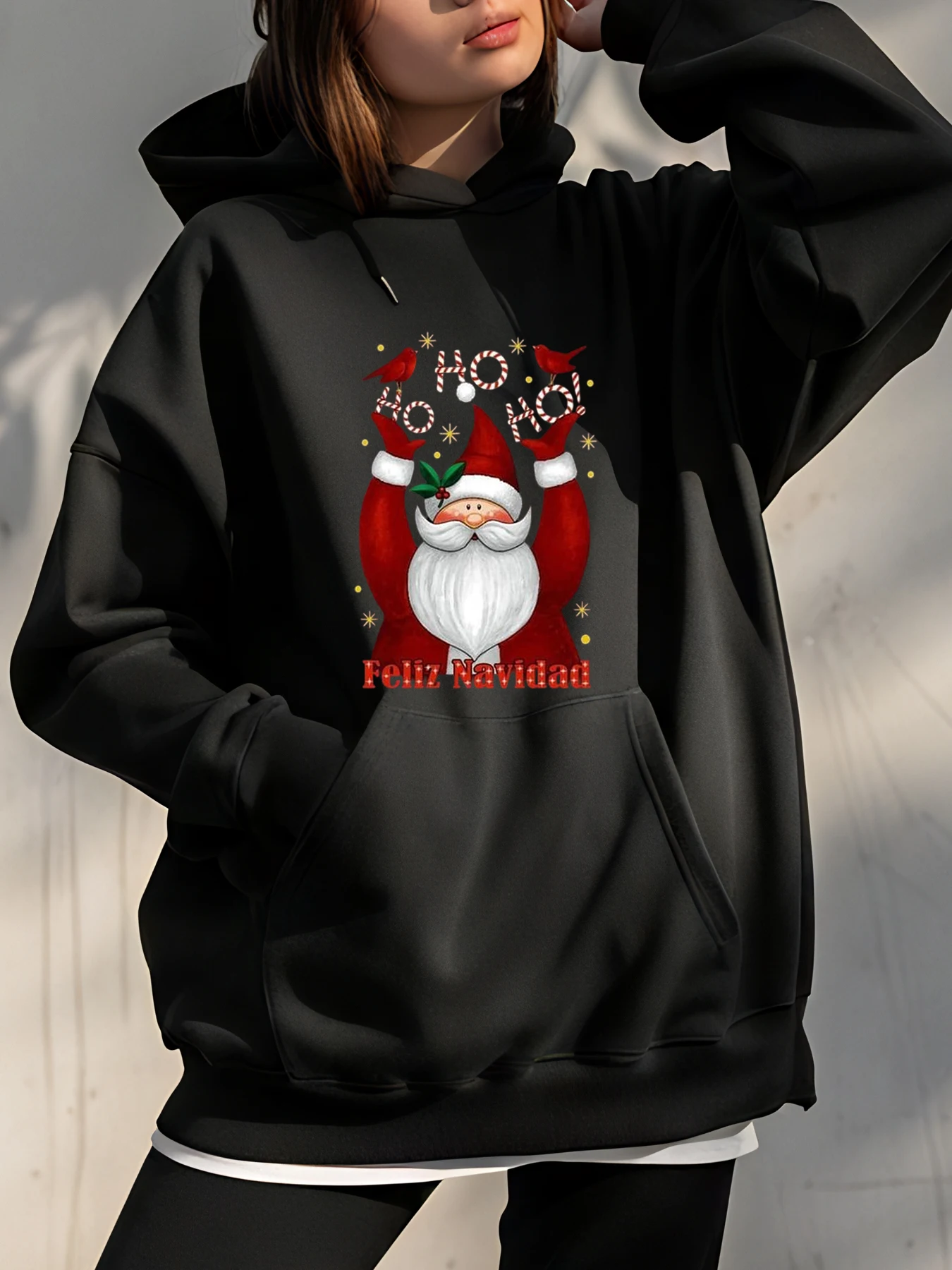 

Christmas Print Hoodie with Santa Design and Festive Details for Holiday Wear