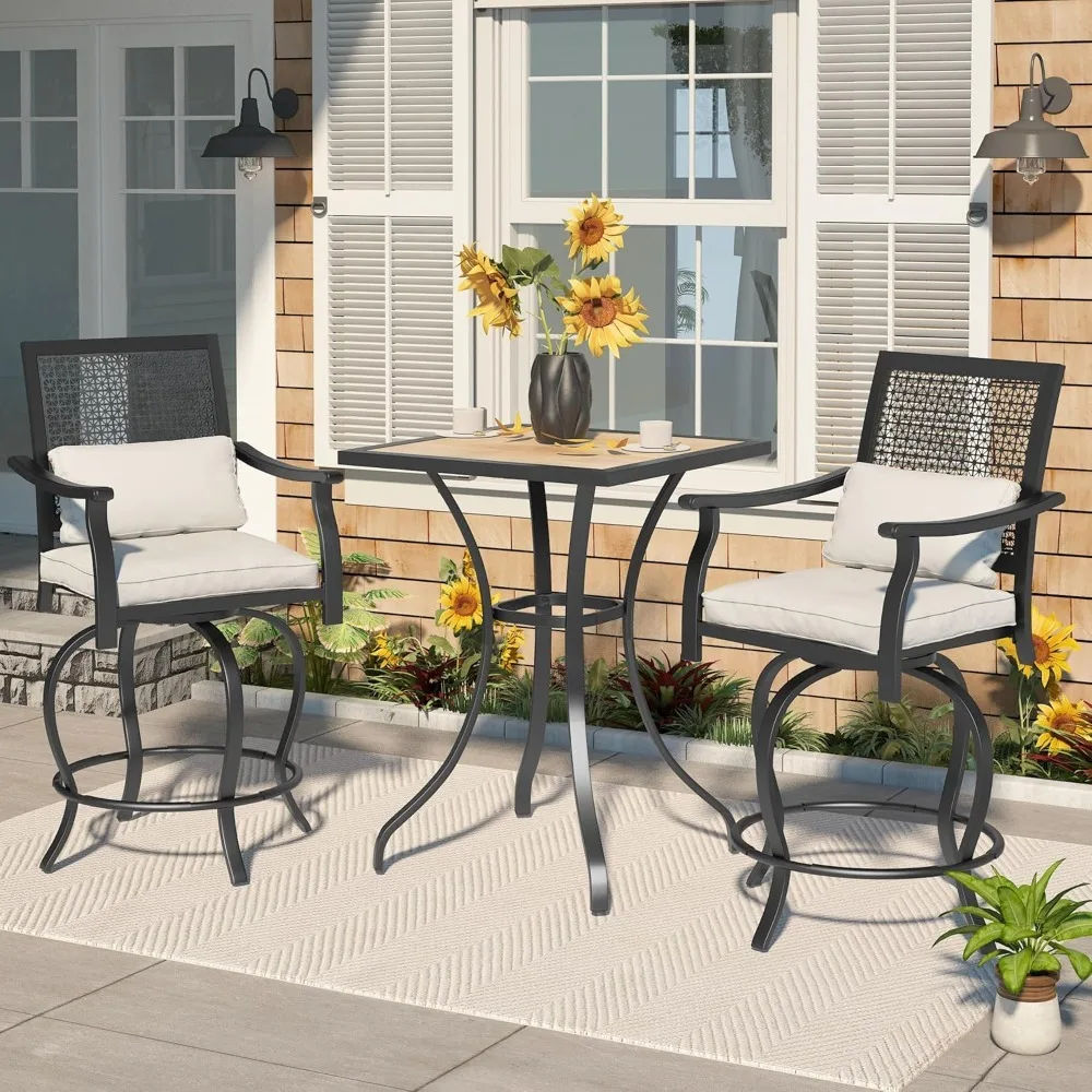 Ensemble de bar extérieur, plateau haut, table et chaises de bar sur la terrasse, hauteur de bar, 3 pièces