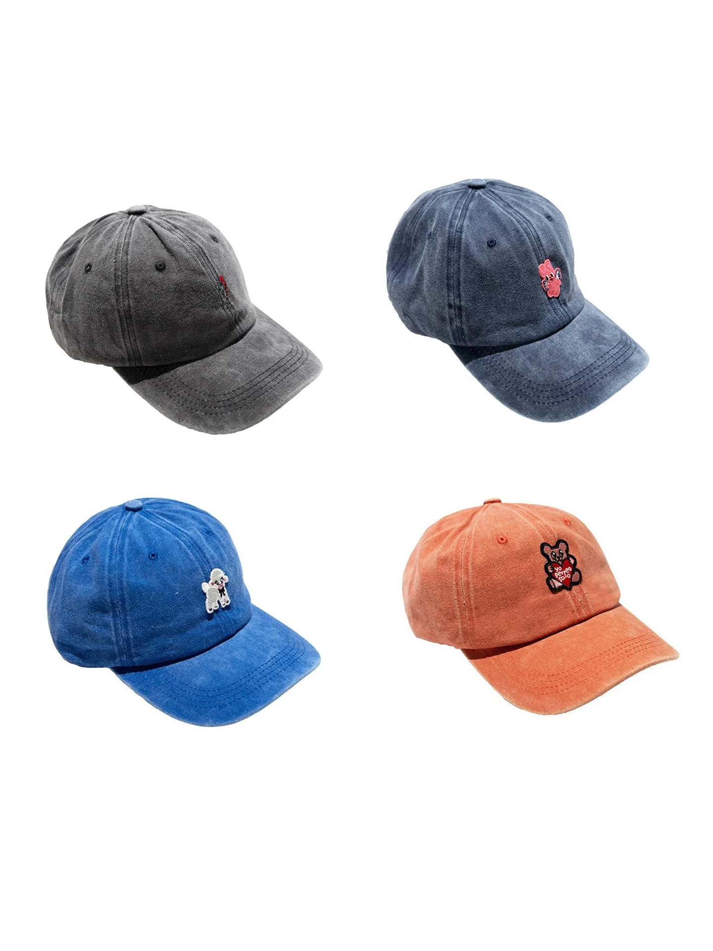 mof-girl's-vintage-washed-baseball-cap-collection-embroidered-distressed-hat-american-style-curved-brim-duckbill-cap
