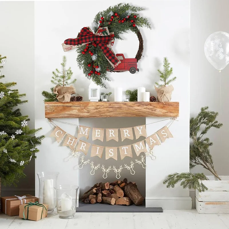 Guirnalda navideña de 40cm, piña Artificial, baya roja, adornos colgantes, decoraciones de pared para puerta delantera, Navidad de Año Nuevo