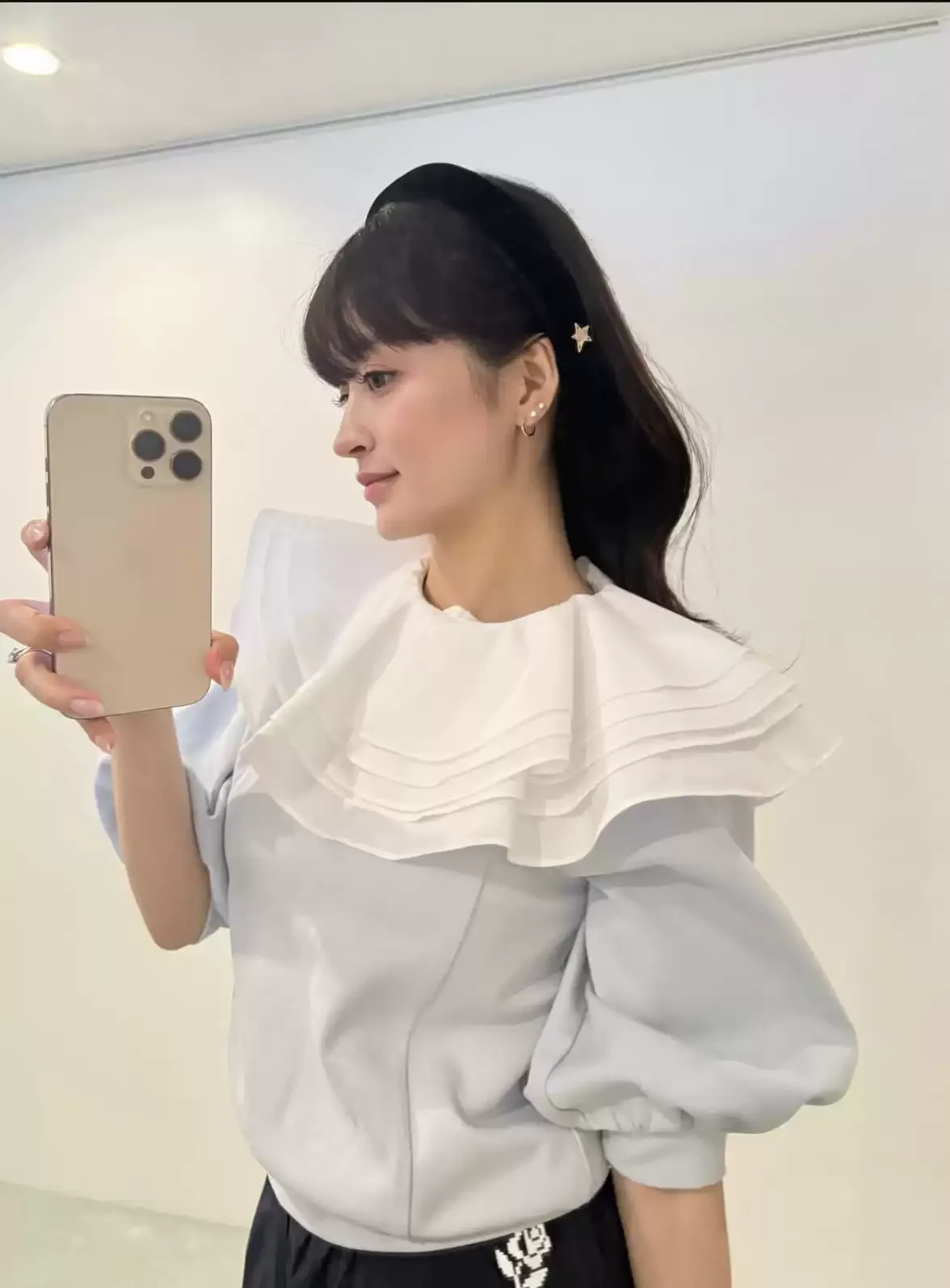 Japanese Style Ruffles Lapel Short-sleeved Sweatshirt Tops Autumn New Fashion Pure Color T-shirt Women Aesthetic Clothes