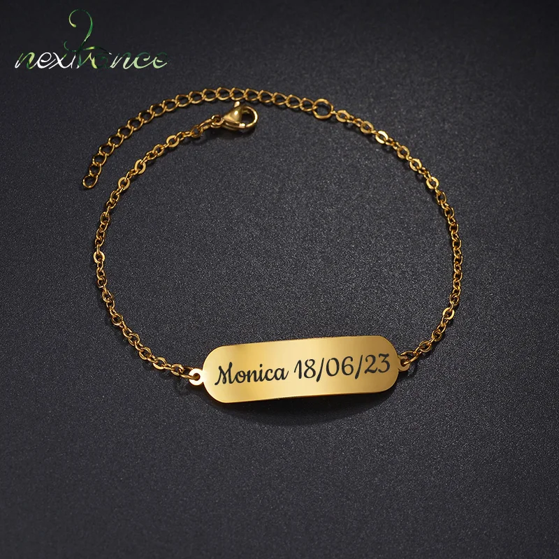 

Nextvance Custom Tag Bracelets Engraved Name Date Stainless Steel Personalized For Women Girl Birthday Mother's Day Jewelry Gift