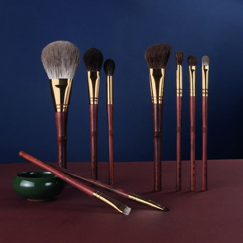 MyDestiny-Luxury 9pcs Professional Makeup Brush Set Rosewood High Grade Brush Set Soft Animal Fox Squirrel Goat Hair