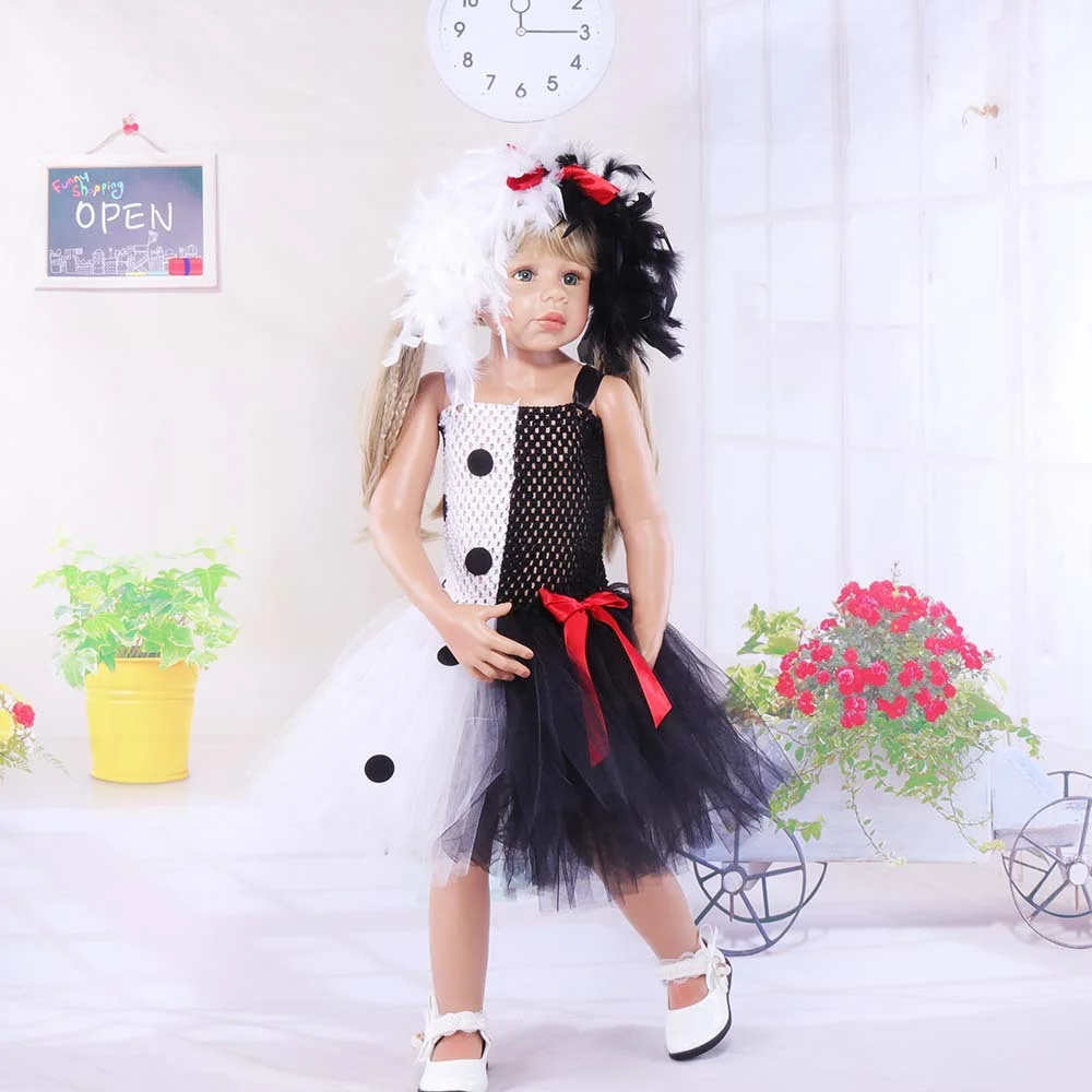 2 Pcs Set for Kids Girls Jungle Themed Fox Animal Cosplay Dress Leopard Tutu Ball Gown Headgear for Halloween Christmas Party