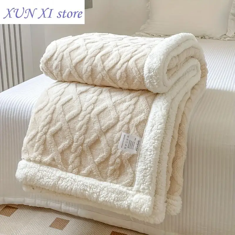 

New 1pc Taffeta Double-Sided Lamb Wool Bed Blanket Winter Thickened Warm Sofa Blanket, Air Conditioning Blanket For All Seasons