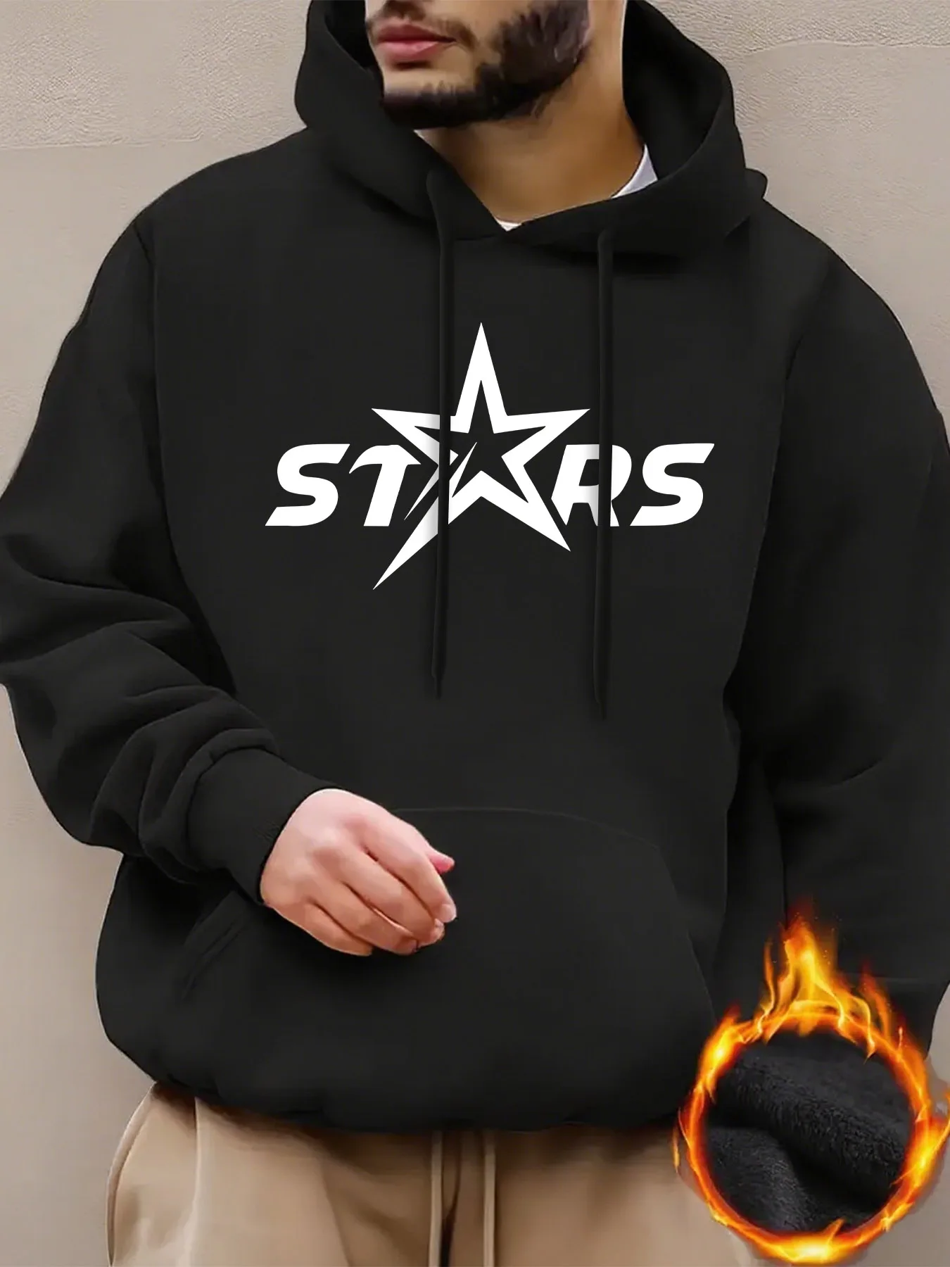 

Мужская толстовка с логотипом Star — черная, передний карман, длинный рукав, осень-зима, можно стирать в машине
