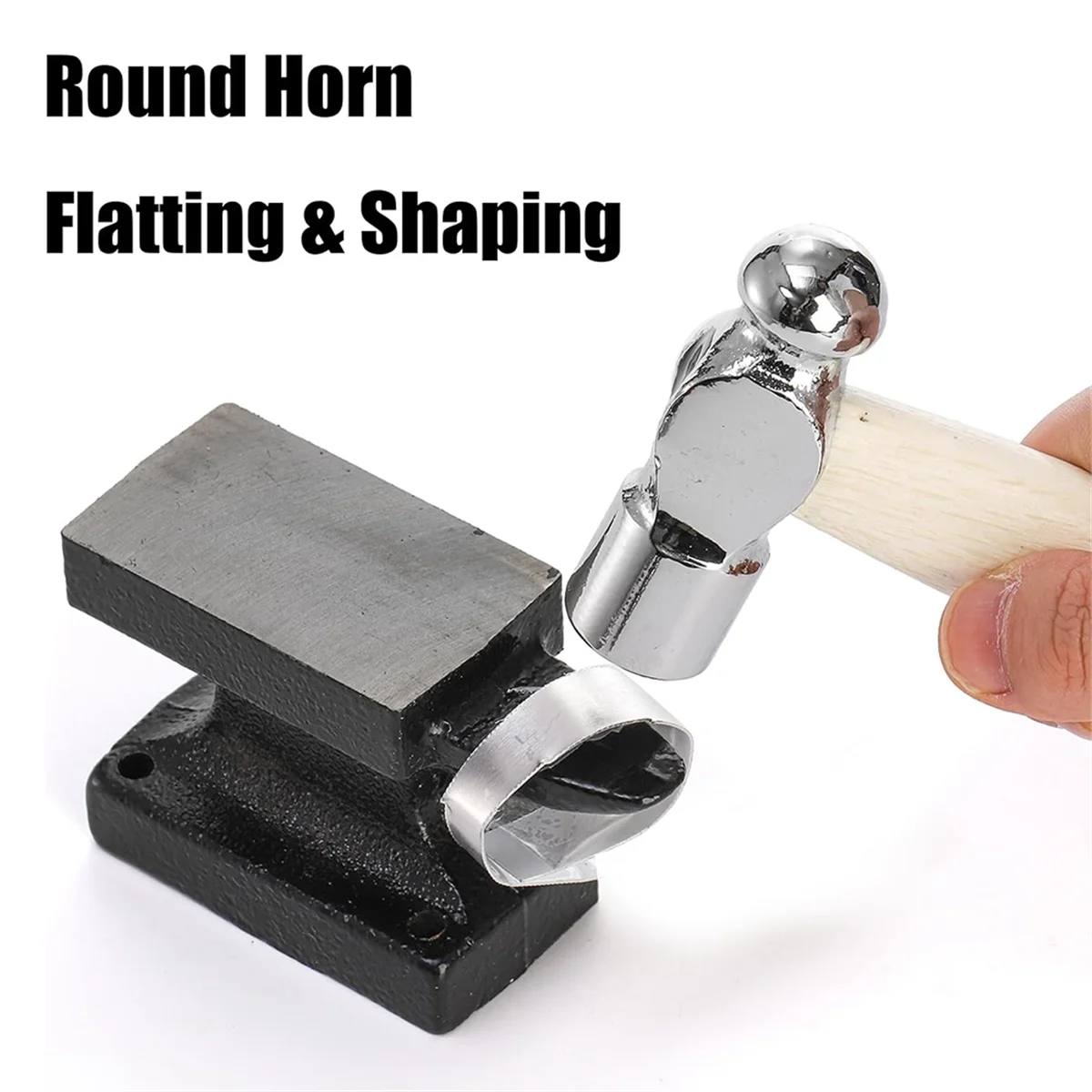 A06R 1.1 Lbs Small Horn Anvil Bench Block with Metal Stamping Hammer for Jewelry Making & Repairing, Cast Iron Horn Base