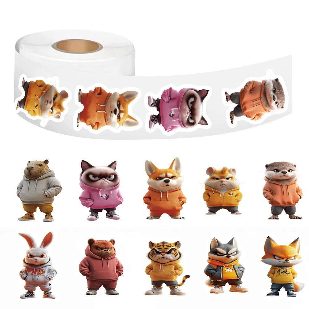 500 قطعة من ملصقات لفة مطبوعة على شكل حيوانات كرتونية قابلة للتهيج، ملصقات لفافات الكمبيوتر المحمول المبتكرة للمقهى المقاومة للماء، ملصقات جدارية فنية لتزيين الأمتعة
