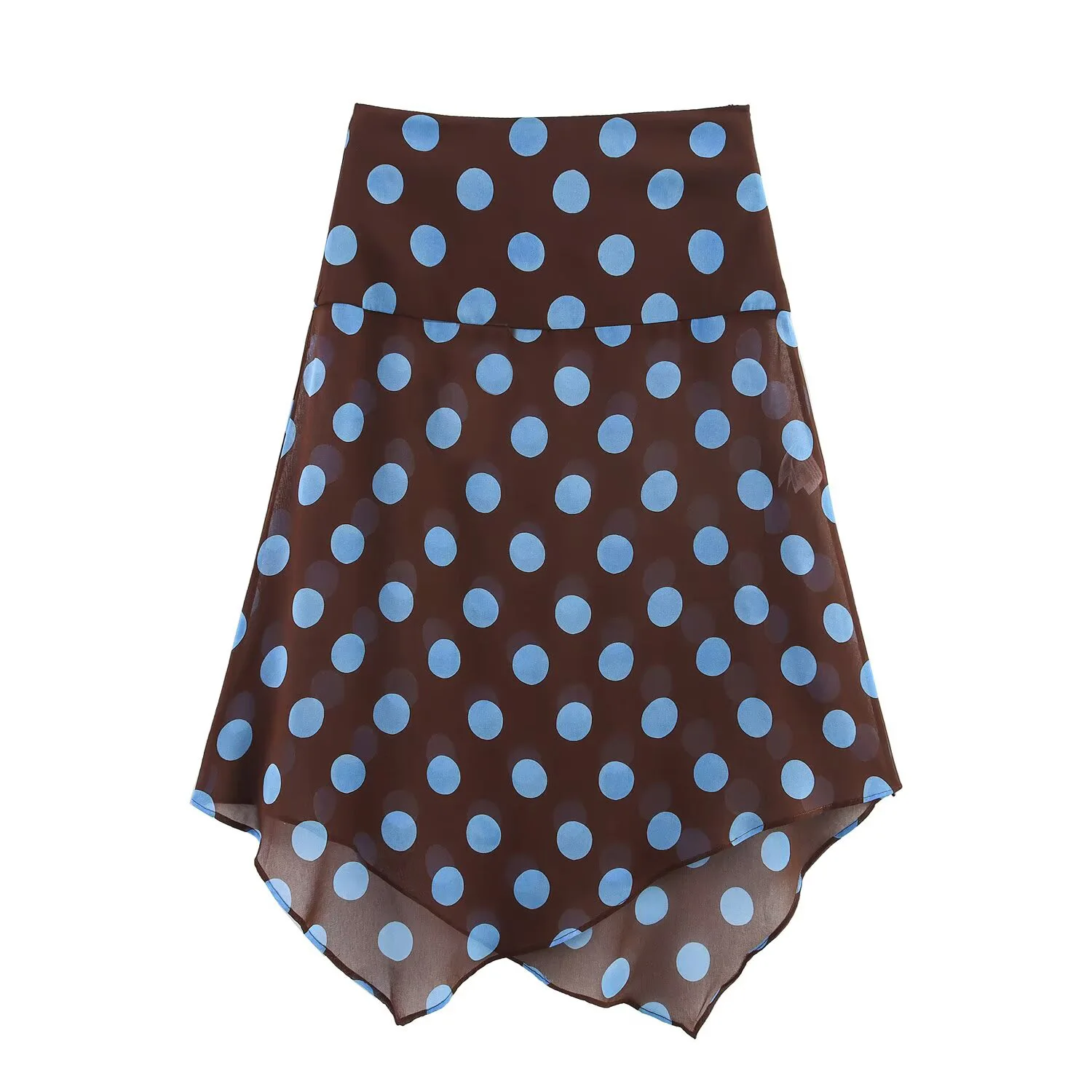 夏の新しい女性の薄いスカーフ水玉模様の首輪トップ非対称ミッドウエスト半透明スカートセット