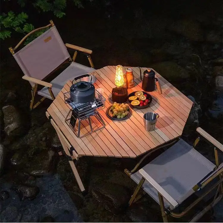 Octagonal outdoor hexagonal egg roll table outdoor table and chair set full set of Internet celebrity camping garden indoor and