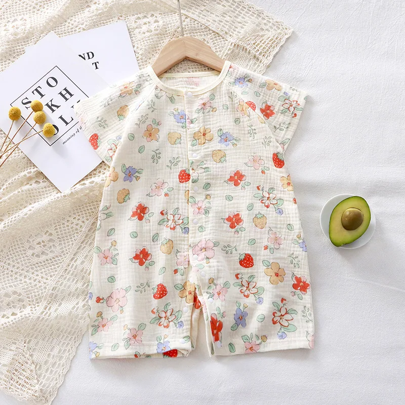 Summer Jumpsuit Muslin Cotton Romper Shorts Sleeve Boneless Sewing Clothes 0-2 Years Baby Boys Girls