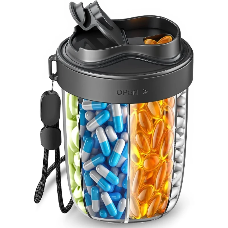 

Large Pill Organizer with 7 Large Compartments - Portable Pill Dispenser for Travel, Anti-Mix Design & Wide Opening Design,