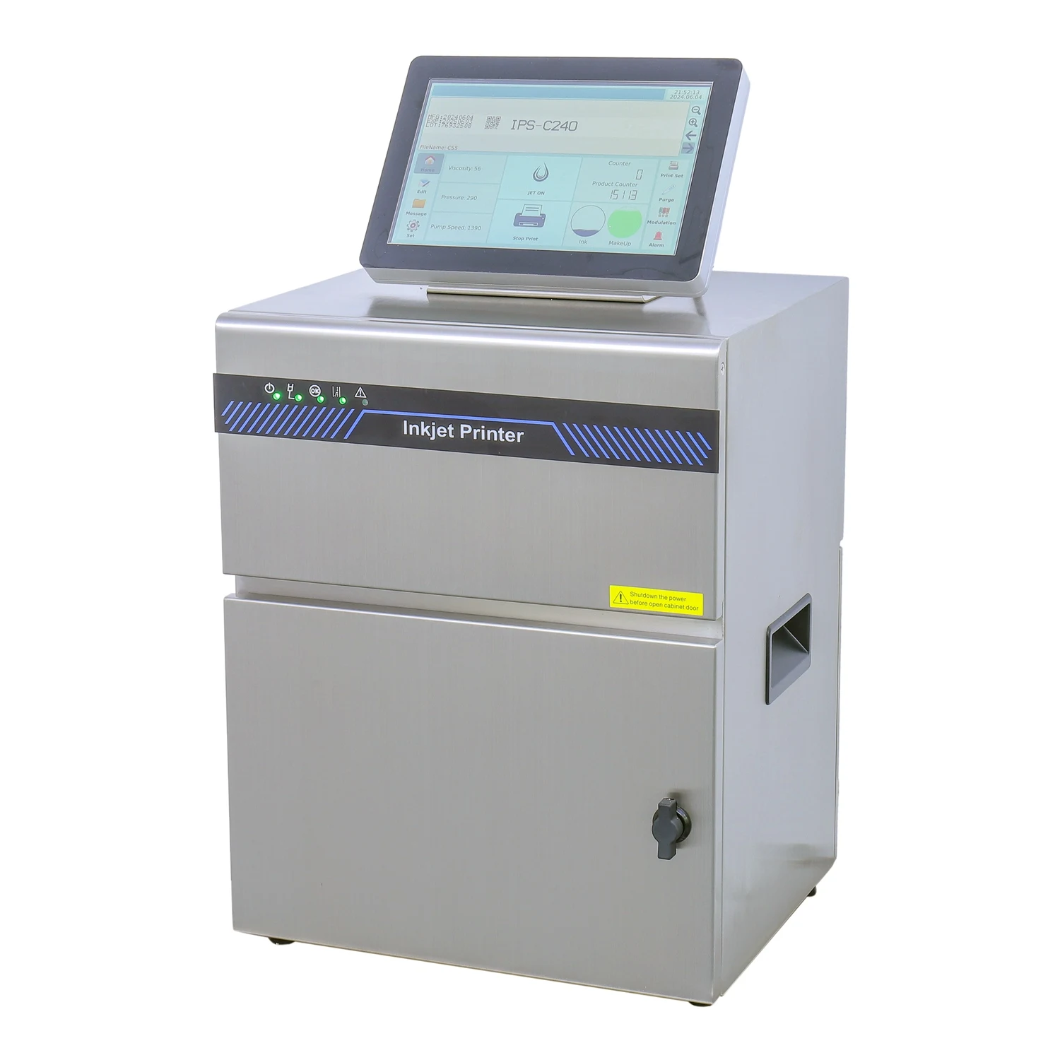 เครื่องพิมพ์อิงค์เจ็ทความเร็วสูง CIJ แบบต่อเนื่อง หน้าจอสัมผัส 10.1 นิ้ว ราคาประหยัด ใช้งานง่าย IPS-C240