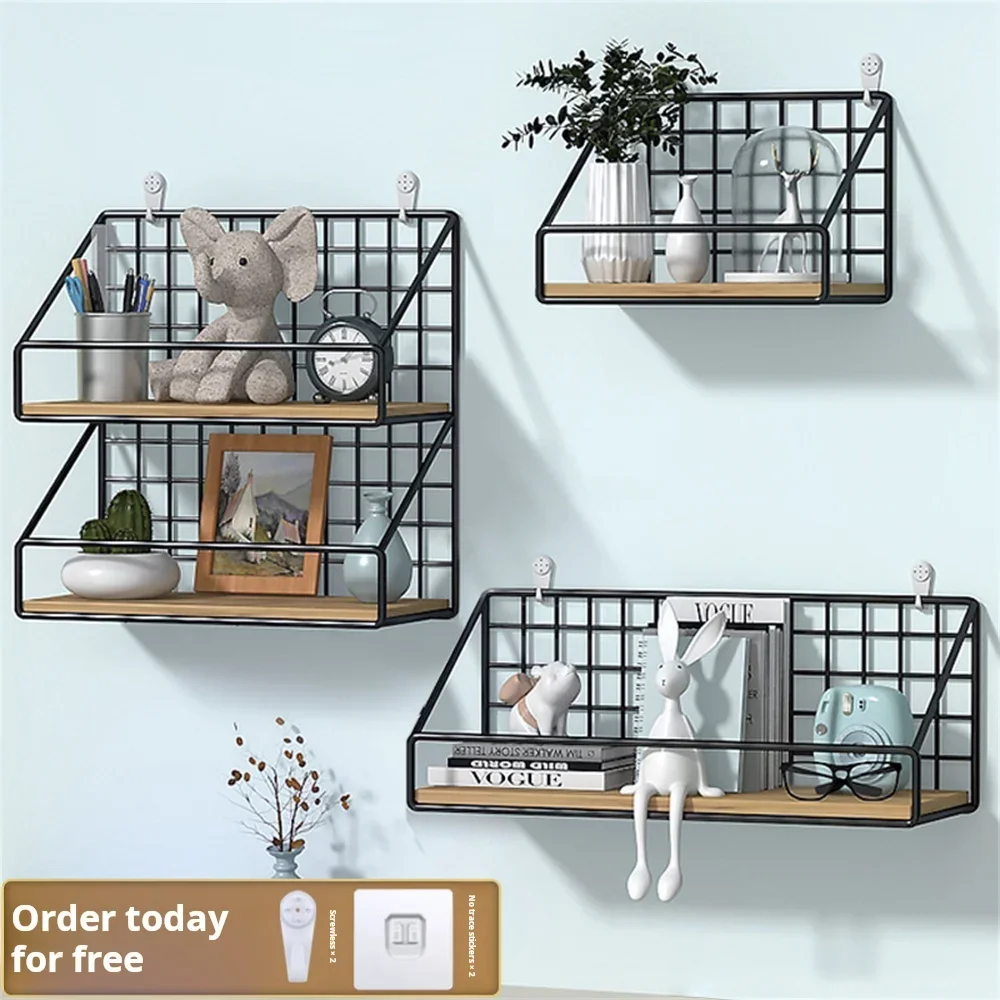 Creative Wall Mounted Shelves, Bedroom Walls, Iron Wall Hanging Baskets, Storage Racks, Storage Baskets, Hanging Racks