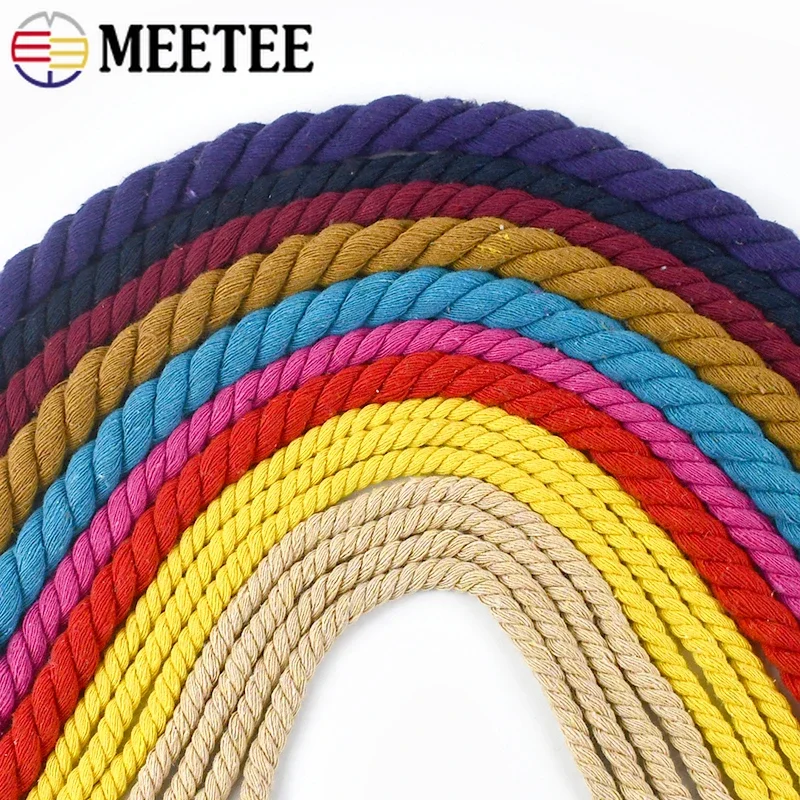 5M 5/8/10/12/20mm Cotton Rope Mixed Colored Ropes Braid for Decoration Three-strand Twisted Cord Bag Home String Sewing Material