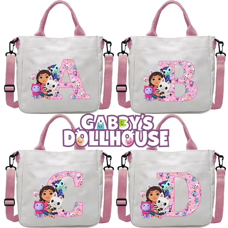 

Gabby Dollhouses Girls Shoulder Bag Cartoon Letter Large Capacity Canvas Handbag Tote Bags Anime Crossbody Pocket Children Gifts