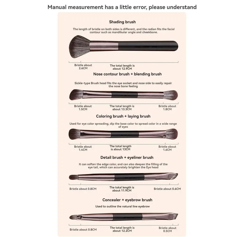 Double-ended Eyeshadow Brushes Set Eyeliner Brushes Eyebrow Pencil Travel Makeup Brush Set Soft with Storage Box and Mirror