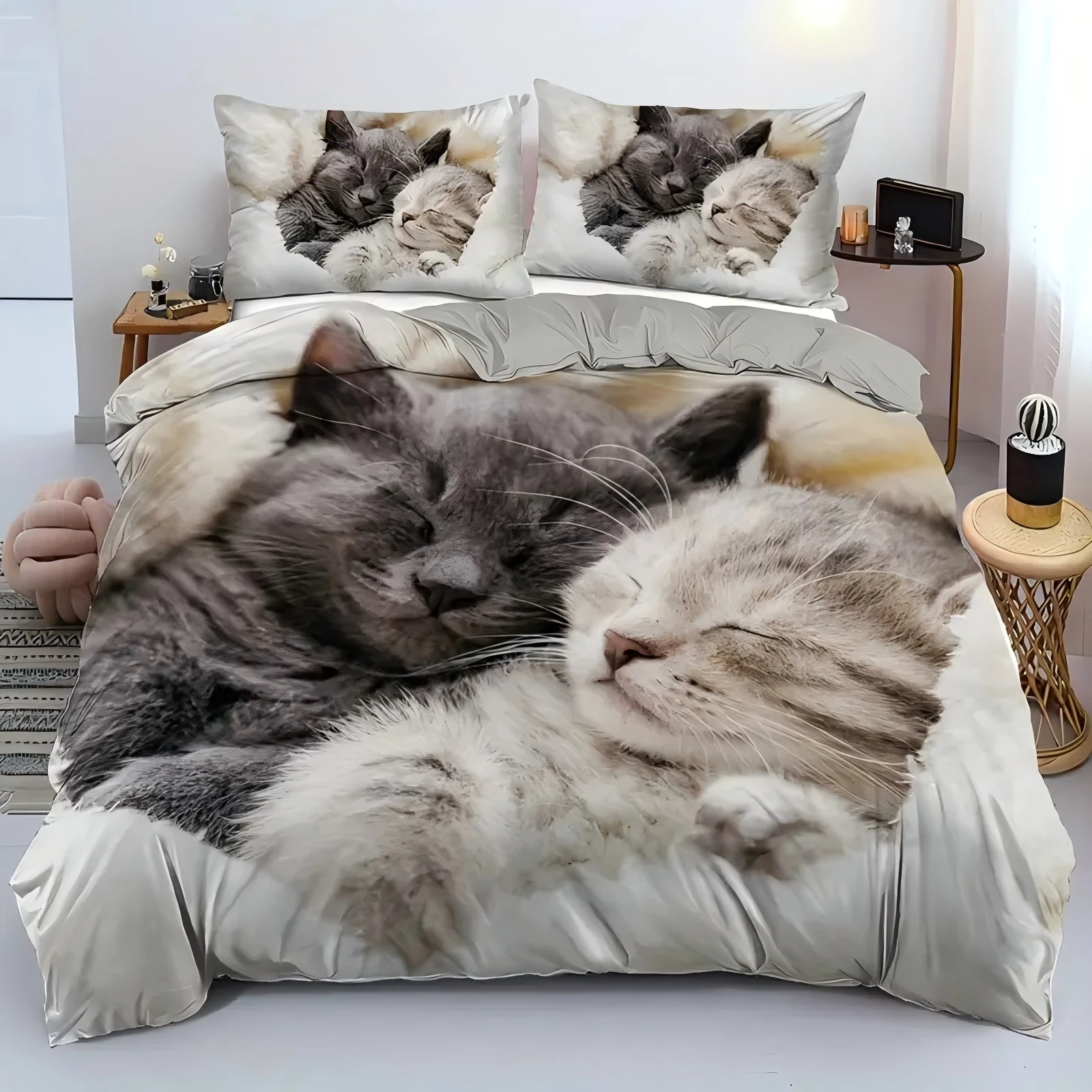 Cute plush pet cats 3d Printed Bedding Set Simple Pet Cat Style Luxury Duvet Cover Soft Comfortable Home Polyester Quilt Cover
