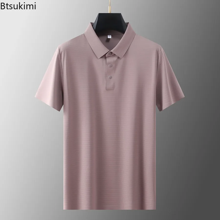 

Men's Summer Ice Silk Business Casual Polo Shirt Premium Light Luxury Lapel T-shirt Fashionable Elastic Sports Tops Men Clothing