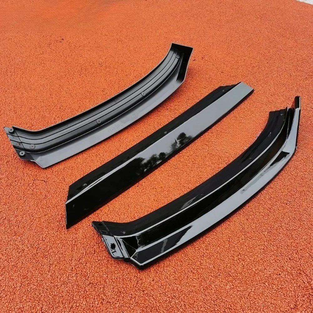 Universal 3-Section Glossy Black Carbon Fiber Texture Front Bumper Lip Splitter Side Skirt Spoiler Kit Anti-Collision