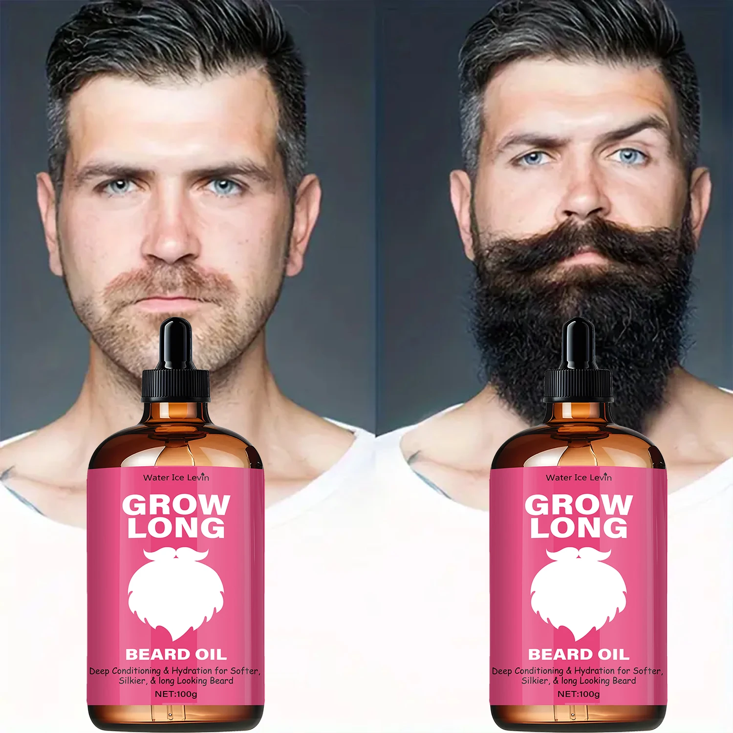 Water Ice Levin Grow Aceite de barba larga – Mezcla de extracto de plantas para barba suave, brillante y de aspecto saludable | 100g