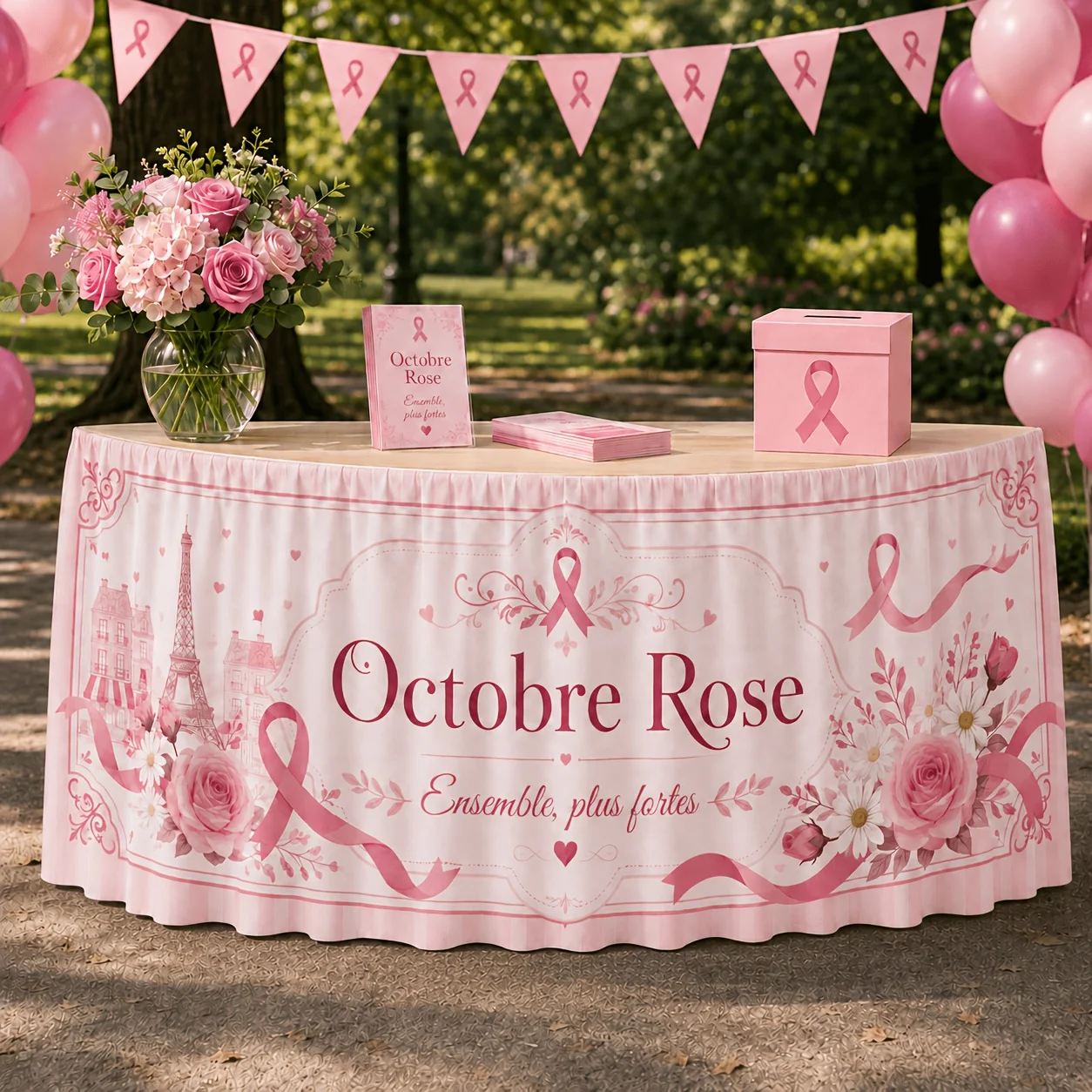 Send a table skirt 1 pink October breast cancer moon tablecloth table skirt, suitable for French charity pie decoration