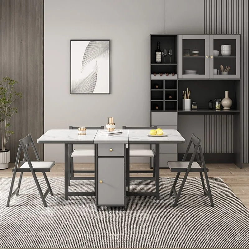 # Japandi Rock Plate Dining Suite Transformable Butterfly Folding Table Wood Composite Storage Stand for Rental Property
