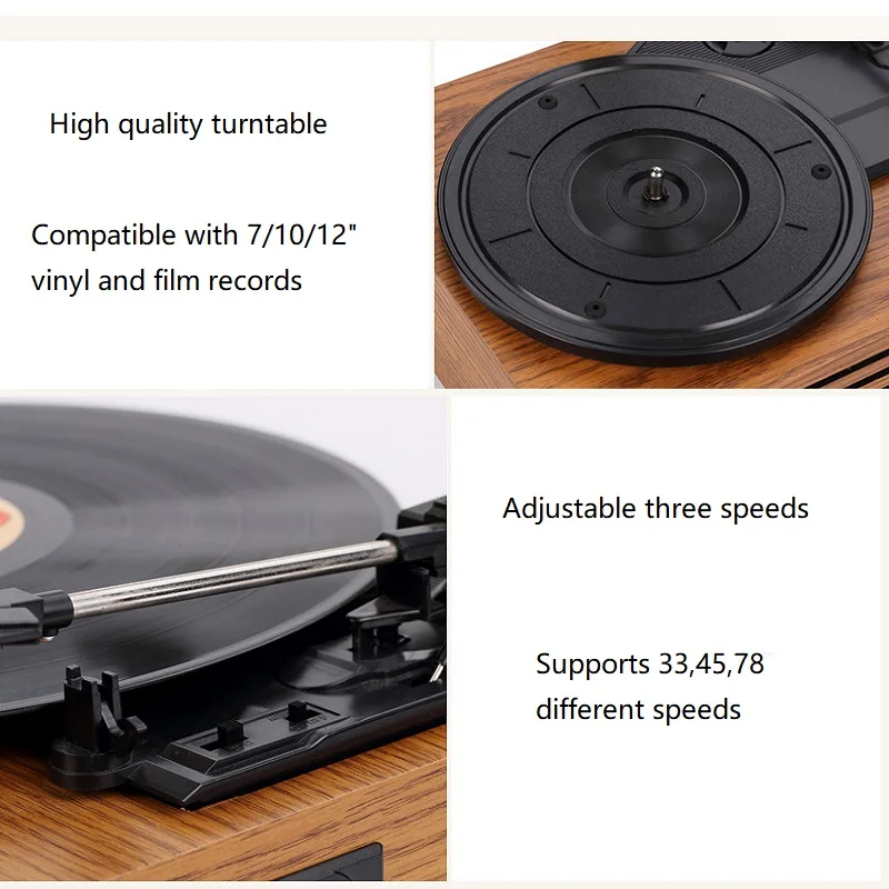 USB Retro Vinyl Record Player Loud Speaker Phonograph Vintage Wood Gramophone