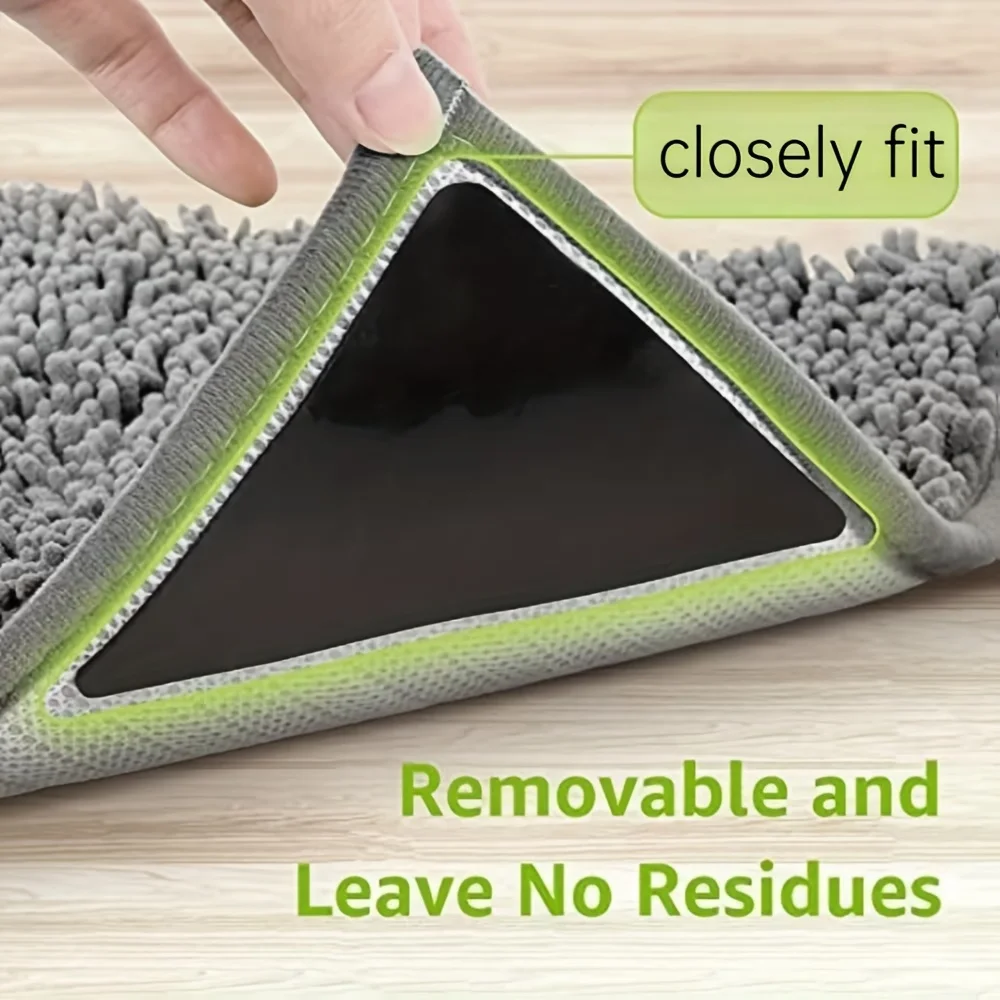 4 Reusable & Washable Non-Slip Rug Grippers, Double-Sided Adhesive, 4 Main Grips + 4 Auxiliary Strips for Home Safety