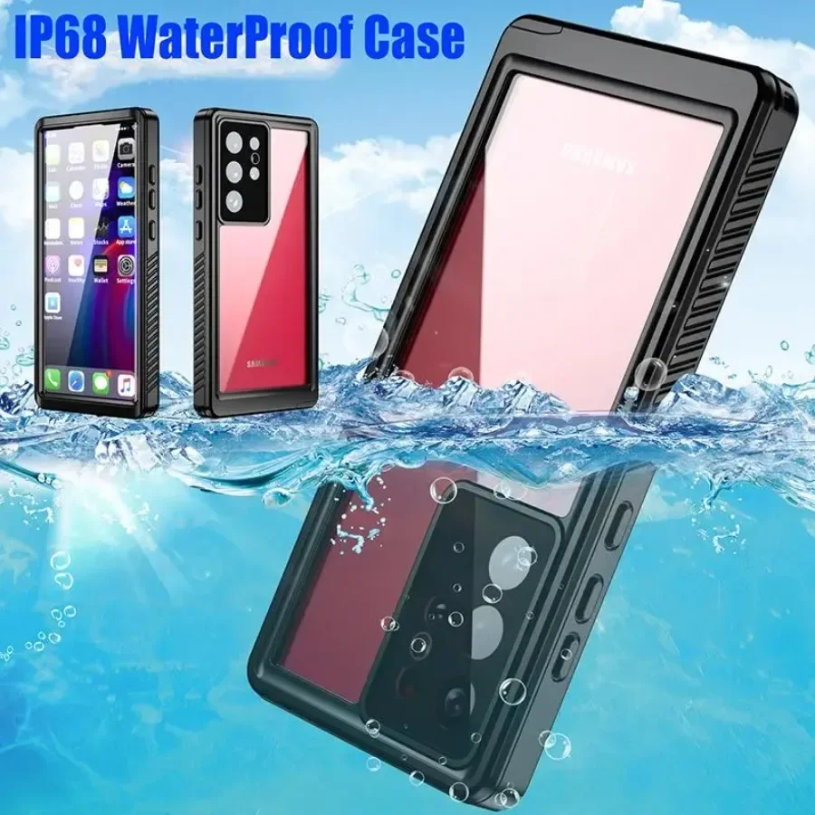 IP68 waterproof transparent submersible case for Samsung S24 S23 Ultra Plus S21 S20 FE shockproof dust cover screen protector